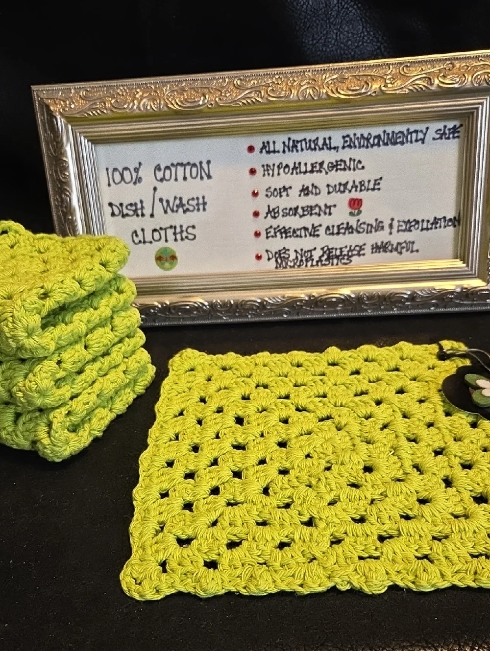 Handmade 100% Cotton Lime Green Dish/Wash Cloths - Set of 4
